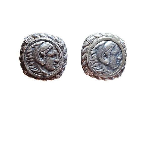 Judith Ripka Sterling Silver Greek Coin Diamonique Textured Rope Omega Earrings - Picture 5 of 5